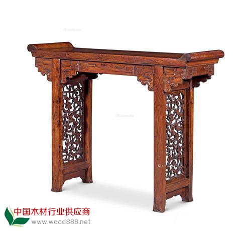 黃花梨獨板夾頭榫管腳棖螭龍紋小翹頭案