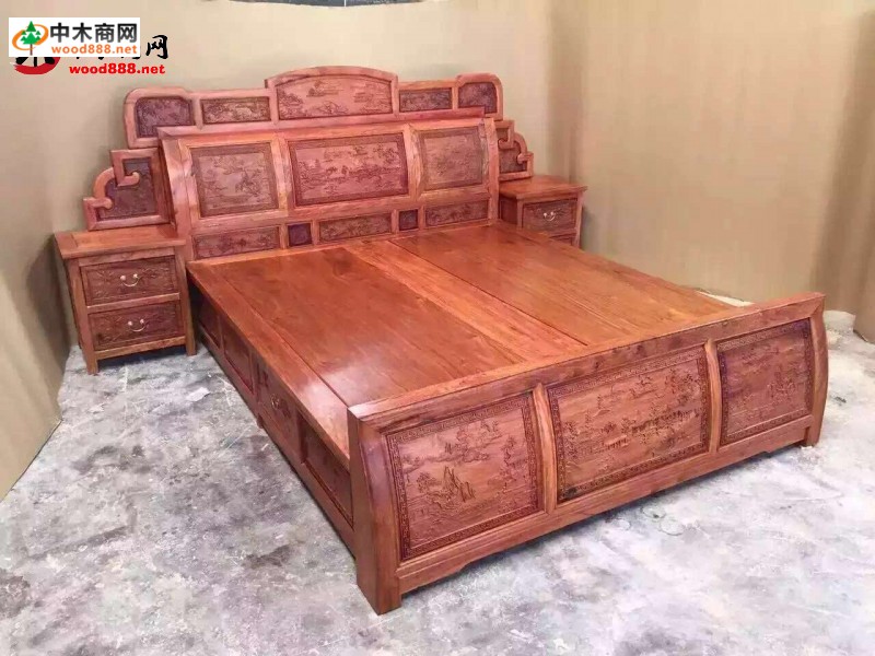 精品緬甸花梨床三件套大量批發質優價廉品牌