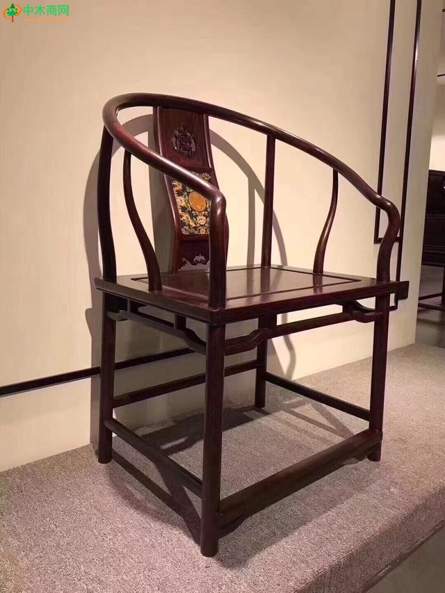 贊比亞血檀景泰藍拐手圈椅三件套