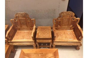 金絲楠木吉祥如意象鼻沙發1/3人座/茶幾/邊幾滿花十件套！