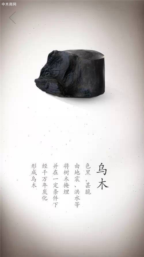 烏木：主要有兩種，一種是產自于非洲、南亞、東南亞地區的黑色木材