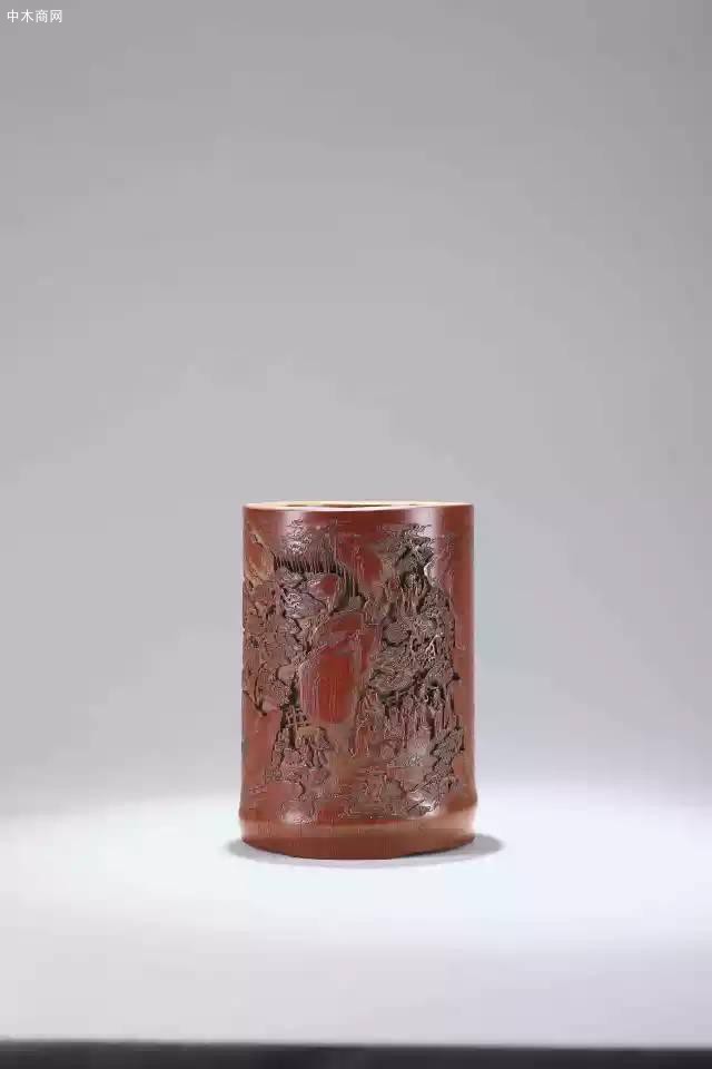 竹雕高士山水筆筒