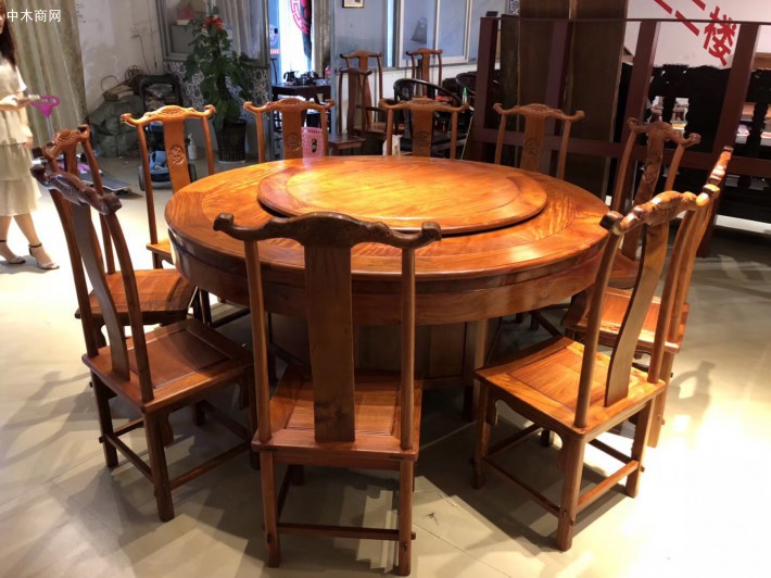 精美緬甸花梨紅木家具,園餐桌椅180直徑配10椅,現貨優惠價批發