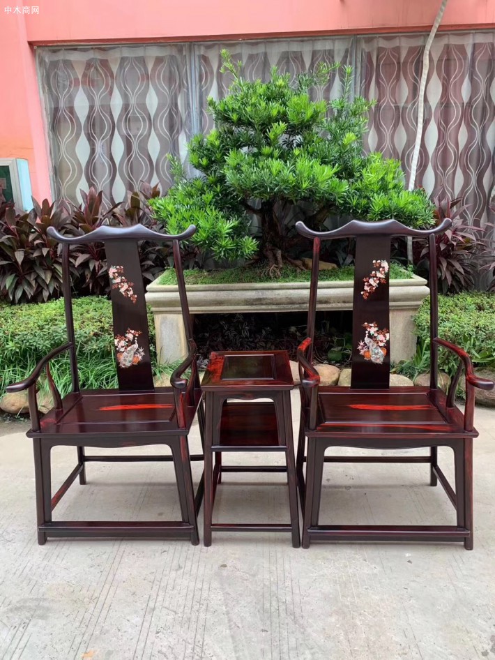 大紅酸枝官帽椅手工鑲工藝收藏珍品