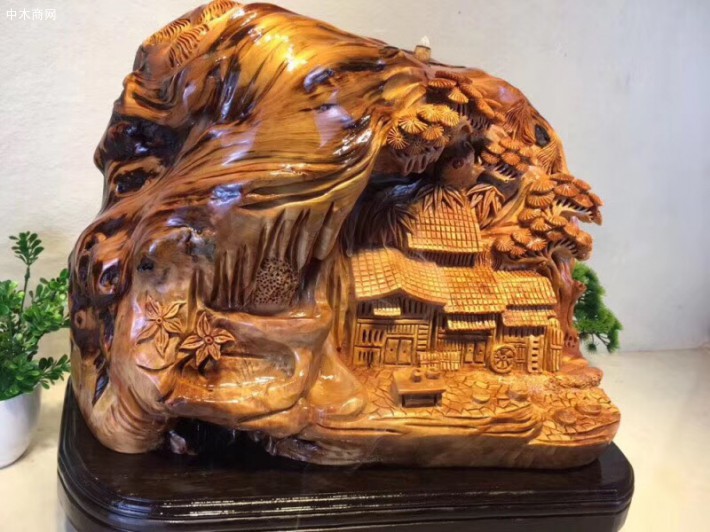 極品崖柏工藝品陳化料《風(fēng)景》倒流香！高油性紋理漂亮品牌