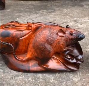 精品老撾大紅酸枝老鼠工藝品「代代數錢」實物高清視頻
