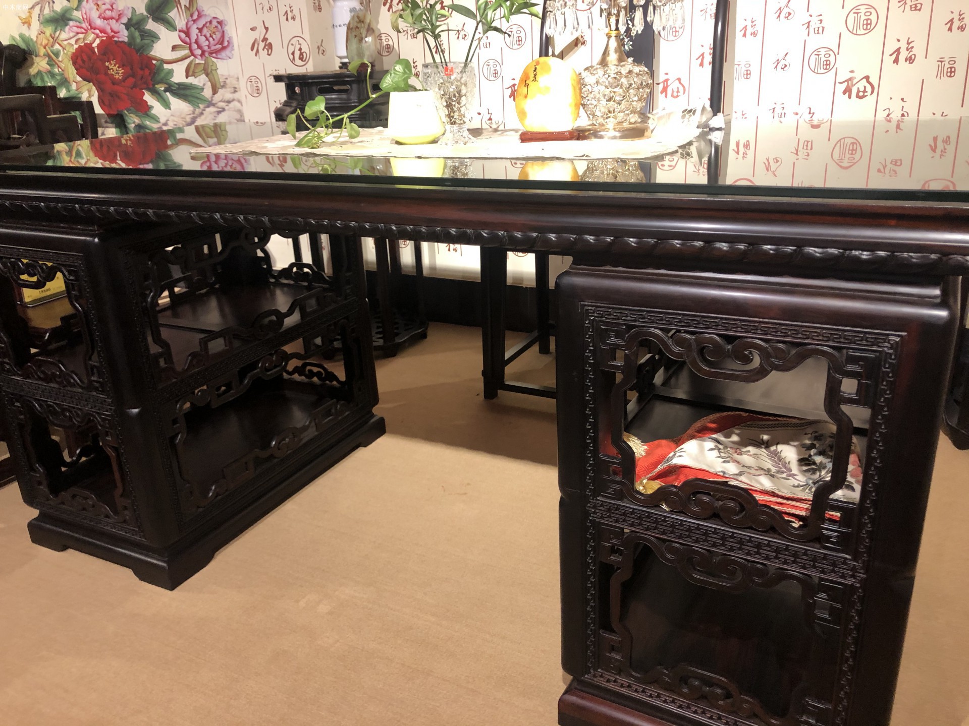 交趾黃檀清式一米八精品寫字臺(tái),收藏級超級老料兩件套