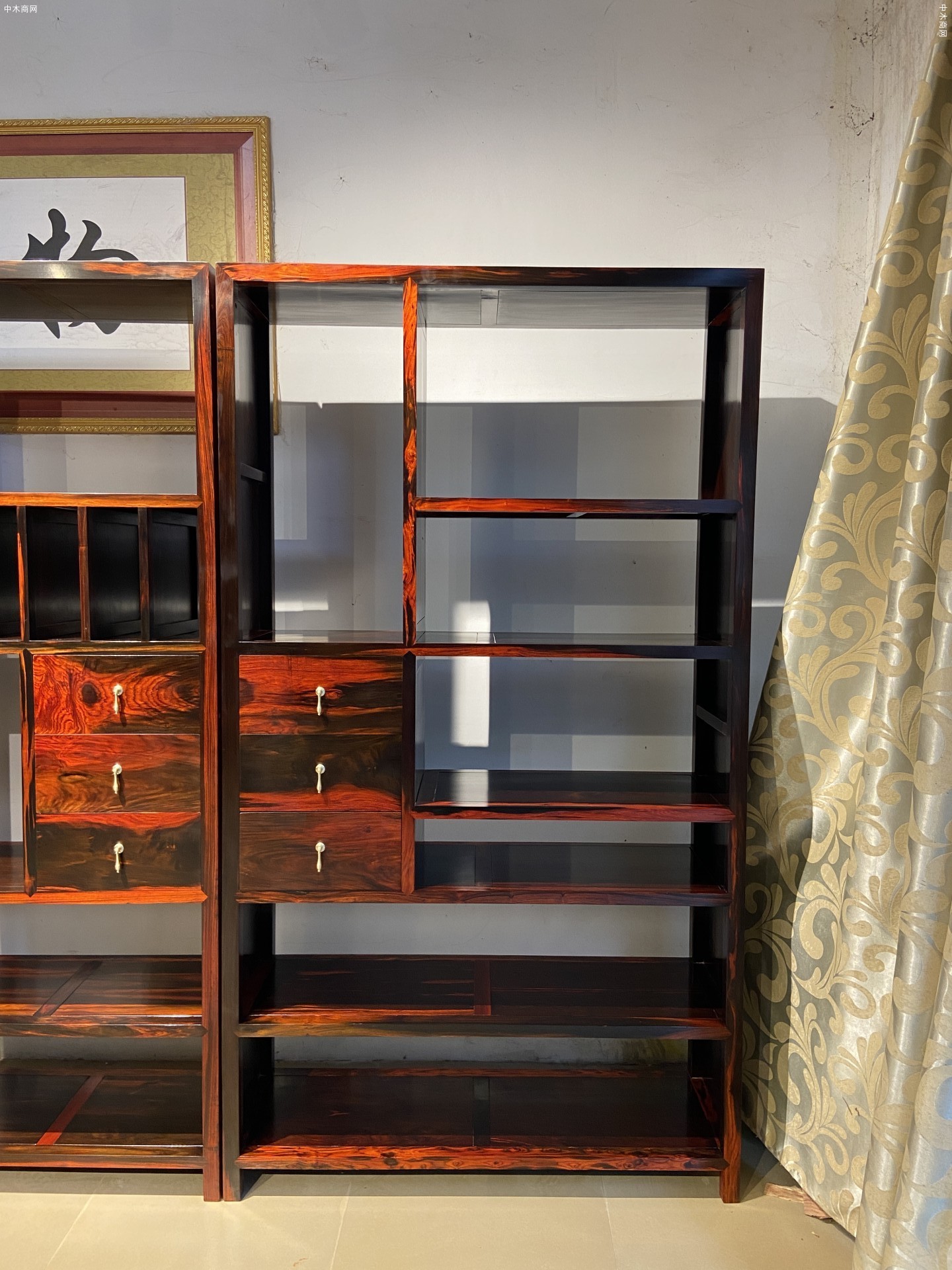 憑祥匠心居紅木家具老撾大紅酸枝四組合中式書架生產廠家價格