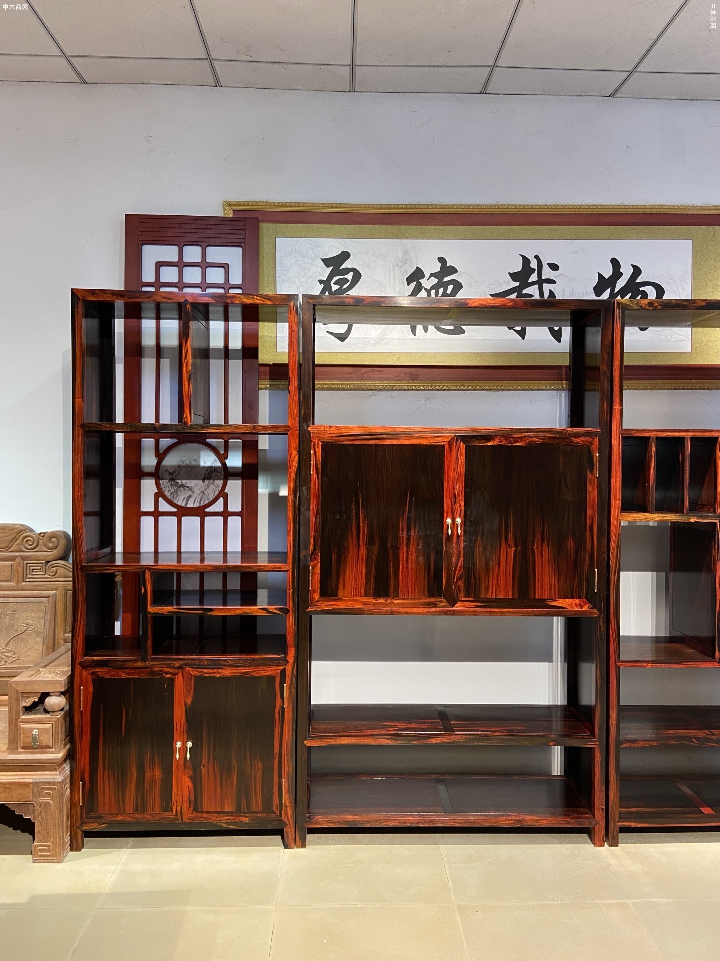 憑祥匠心居紅木家具老撾大紅酸枝四組合中式書架生產廠家供應商